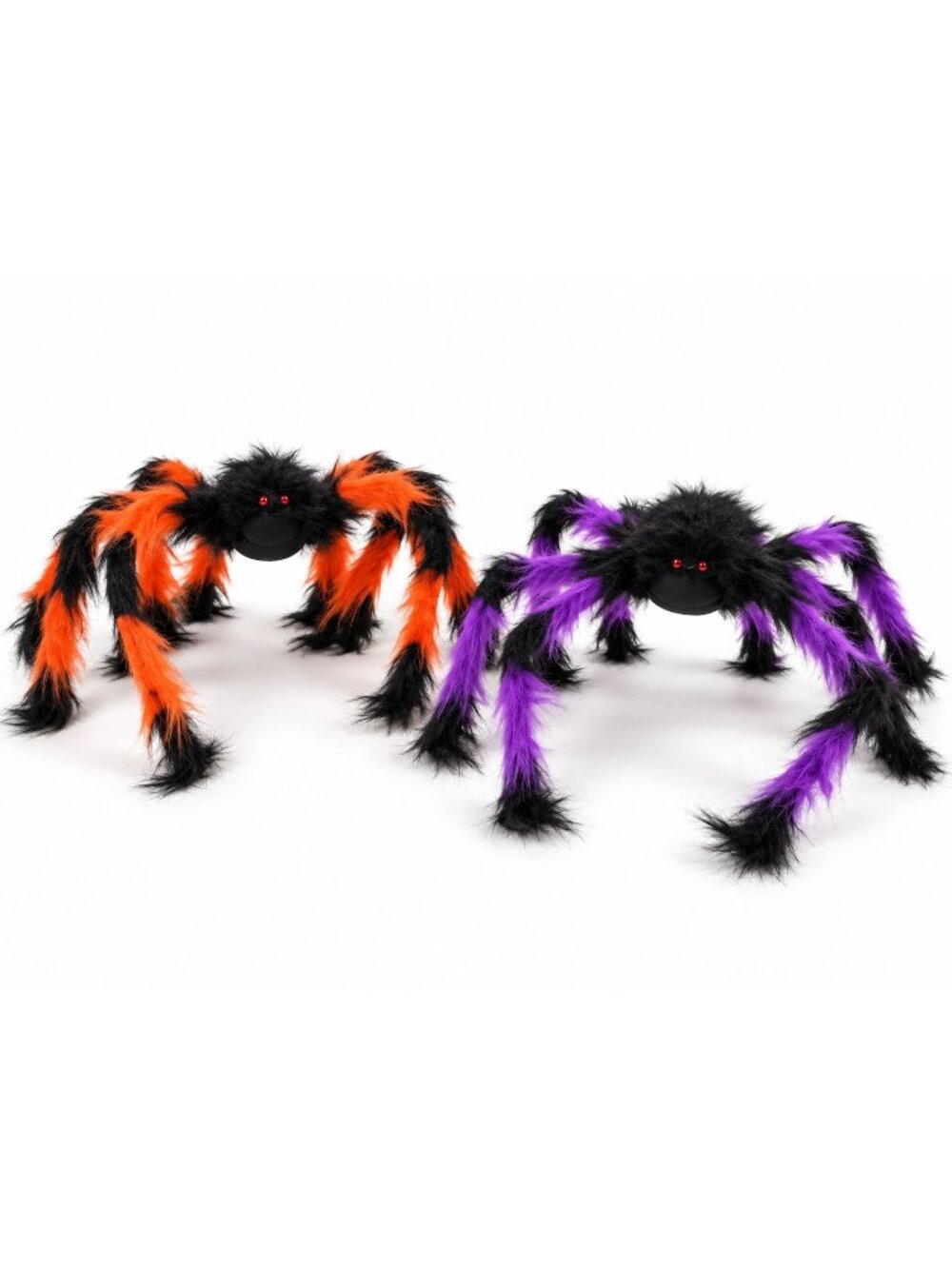 Large Poseable Furry Halloween Spiders Orange Purple Black Red Eyes Lot of 2